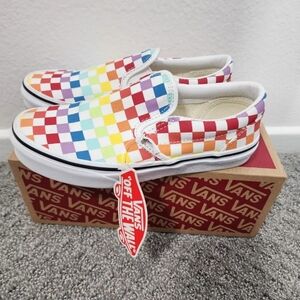 VANS Classic Slip-on Checkerboard Pride Rainbow Skateboarding Sneakers Girls 3